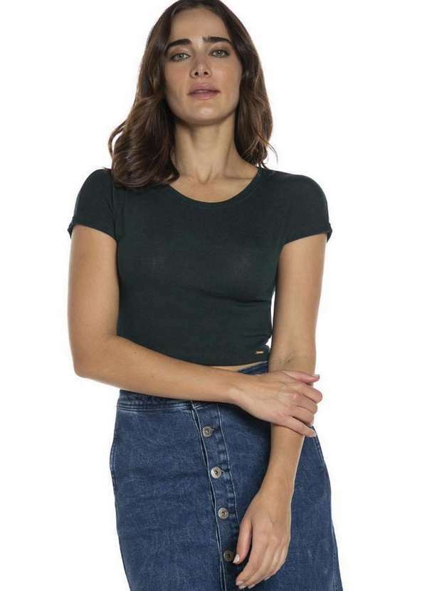Polo Wear - Cropped Feminino Malha Básico Liso Polo Wear Verde Escuro Verde Escuro