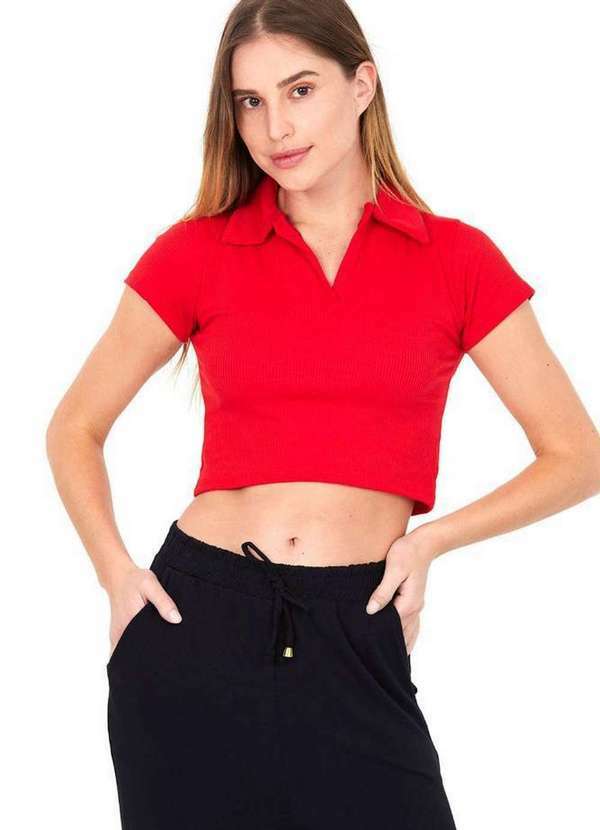 Polo Wear - Cropped Feminino Malha Colarinho Polo Wear Vermelho Médio Vermelho Médio