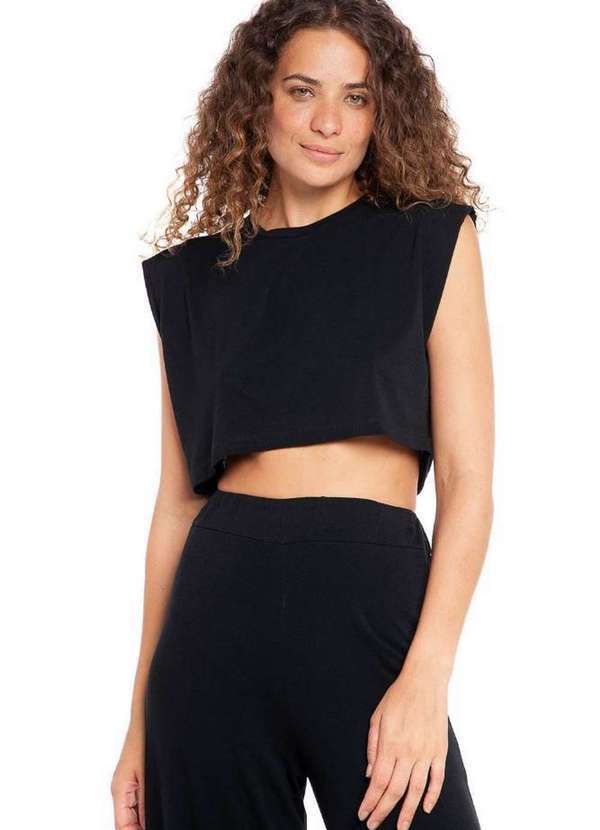 Polo Wear - Cropped Feminino Malha Regata Polo Wear Preto Preto