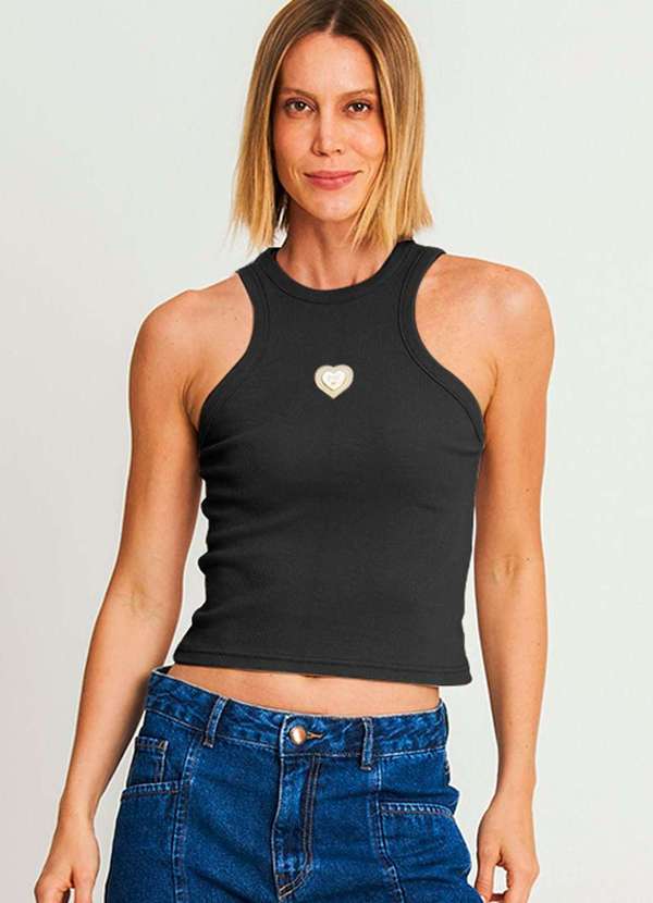 Polo Wear - Regata Cropped Feminina Logo Relevo Polo Wear Preto Preto