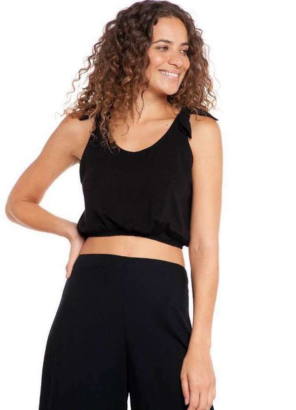 Polo Wear - Regata Curta Feminina Viscose Lisa Polo Wear Preto Preto