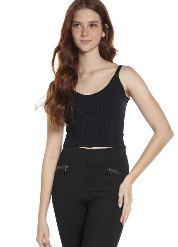 Polo Wear - Regata Feminina Malha Alça Fina Lisa Polo Wear Preto Preto