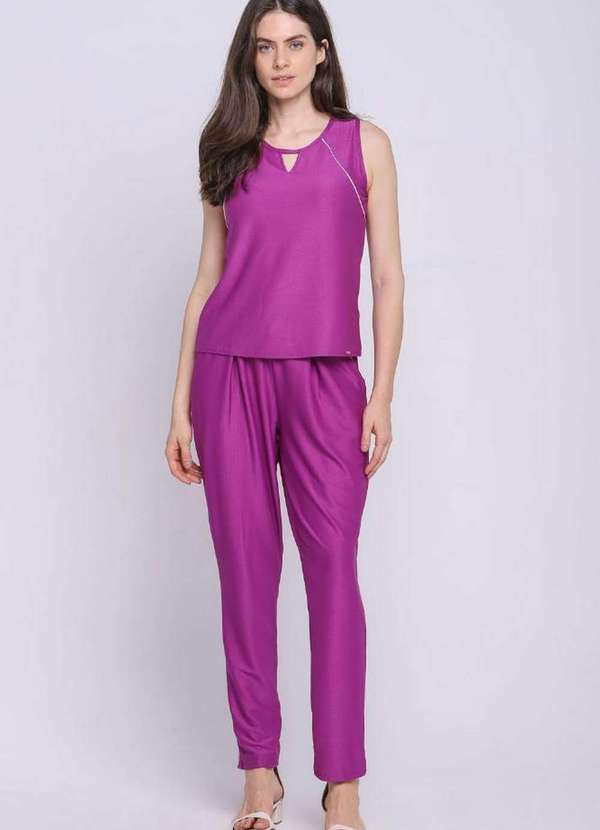 Polo Wear - Calça Feminina Reta com Prega no Cós Polo Wear Roxo Médio Roxo Médio