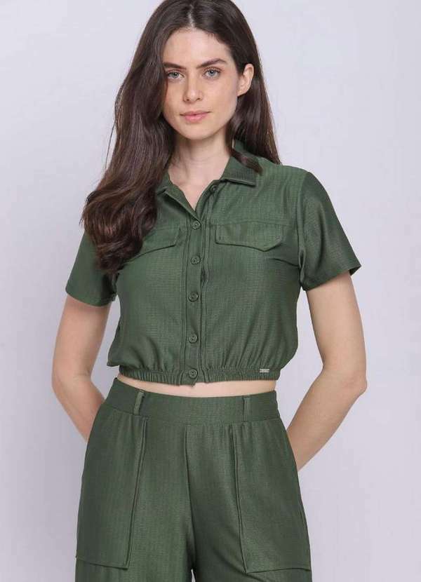 Polo Wear - Camisa Curta Feminina Malha com Bolso Polo Wear Verde Escuro Verde Escuro