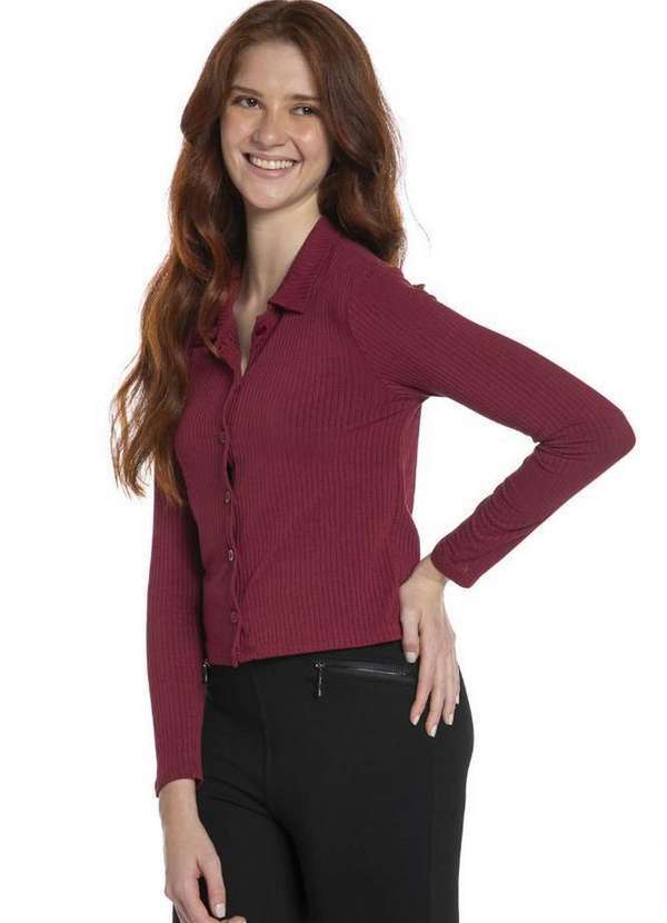 Polo Wear - Camisa Feminina Malha Canelada Polo Wear Vermelho Escuro Vermelho Escuro