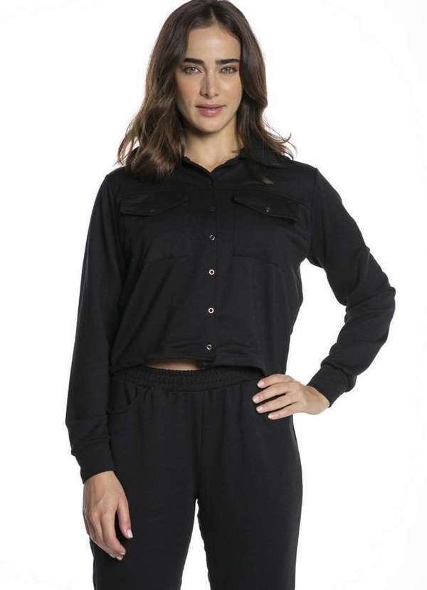Polo Wear - Camisa Feminina Malha Detalhe Bolsos Polo Wear Preto Preto