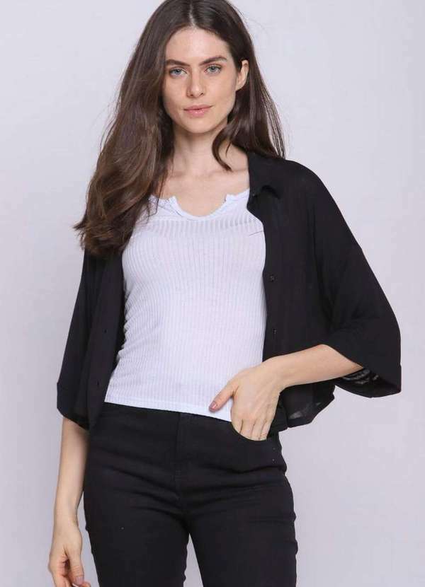 Polo Wear - Camisa Feminina Malha Lisa Polo Wear Preto Preto