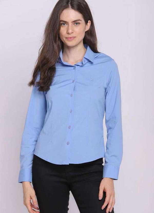 Polo Wear - Camisa Feminina Mista Básica Lisa Polo Wear Azul Claro Azul Claro