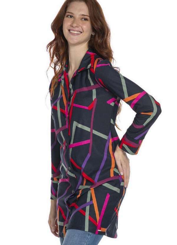 Polo Wear - Chemise Feminina Estampa Abstrata Polo Wear Azul Escuro Azul Escuro