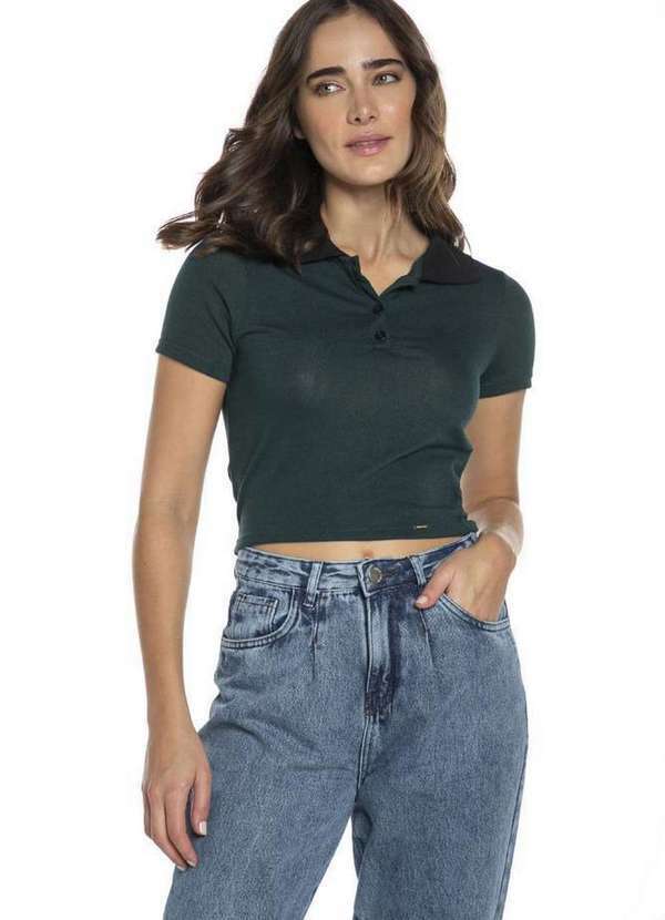 Polo Wear - Polo Curta Feminina Malha Lisa Polo Wear Verde Escuro Verde Escuro