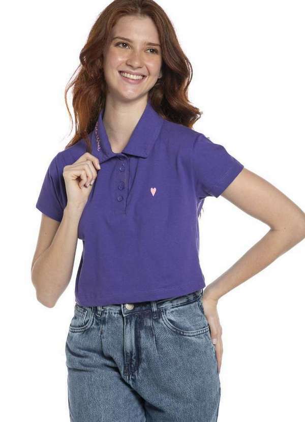 Polo Wear - Polo Curta Feminina Meia Malha Lisa Polo Wear Roxo Escuro Roxo Escuro