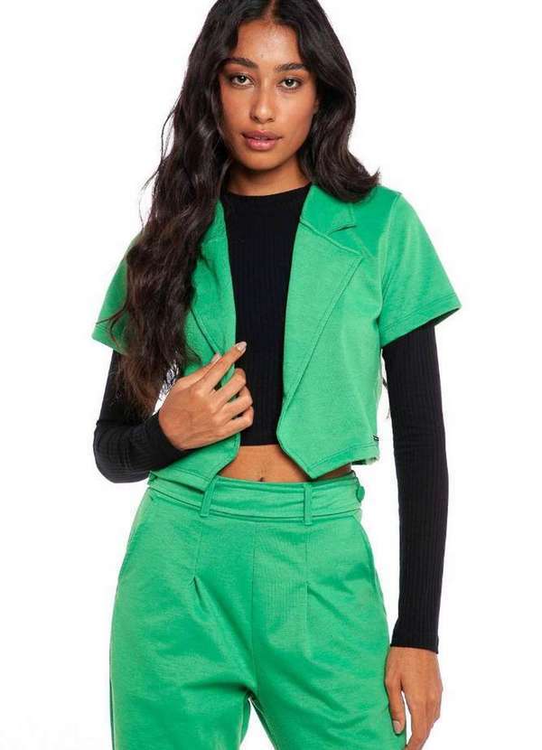 Polo Wear - Blazer Cropped Feminino Malha Liso Polo Wear Verde Médio Verde Médio