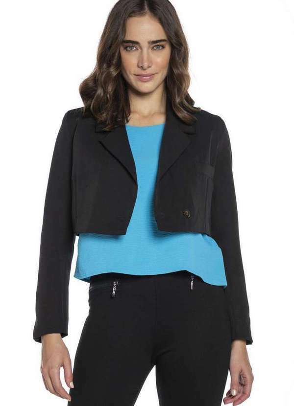 Polo Wear - Blazer Curto Feminino Malha Liso Polo Wear Preto Preto