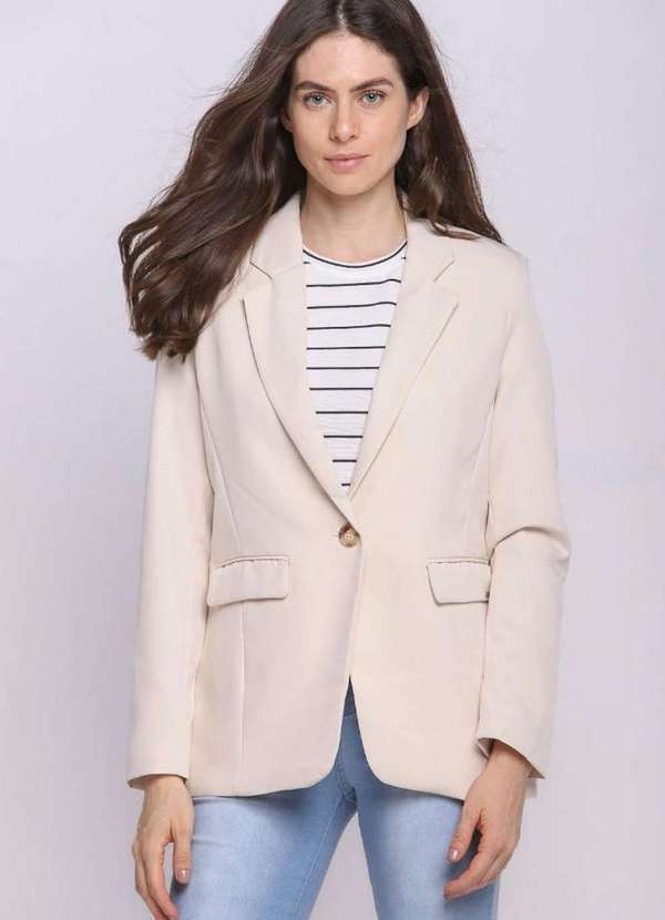 Polo Wear - Blazer Feminino Malha Alongado Liso Polo Wear Bege Claro Bege Claro