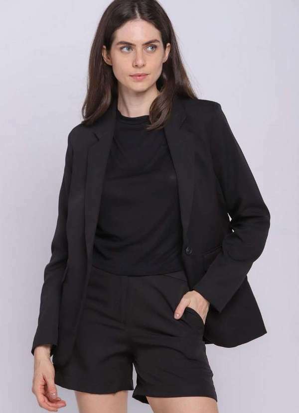 Polo Wear - Blazer Feminino Malha Alongado Liso Polo Wear Preto Preto