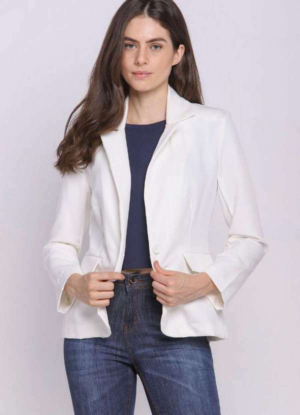 Blazer Feminino Malha Liso com Bolsos Polo Wear Off White Off White ...