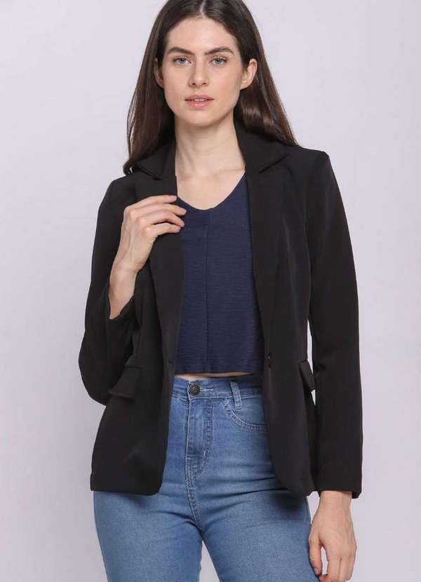 Polo Wear - Blazer Feminino Malha Liso com Bolsos Polo Wear Preto Preto