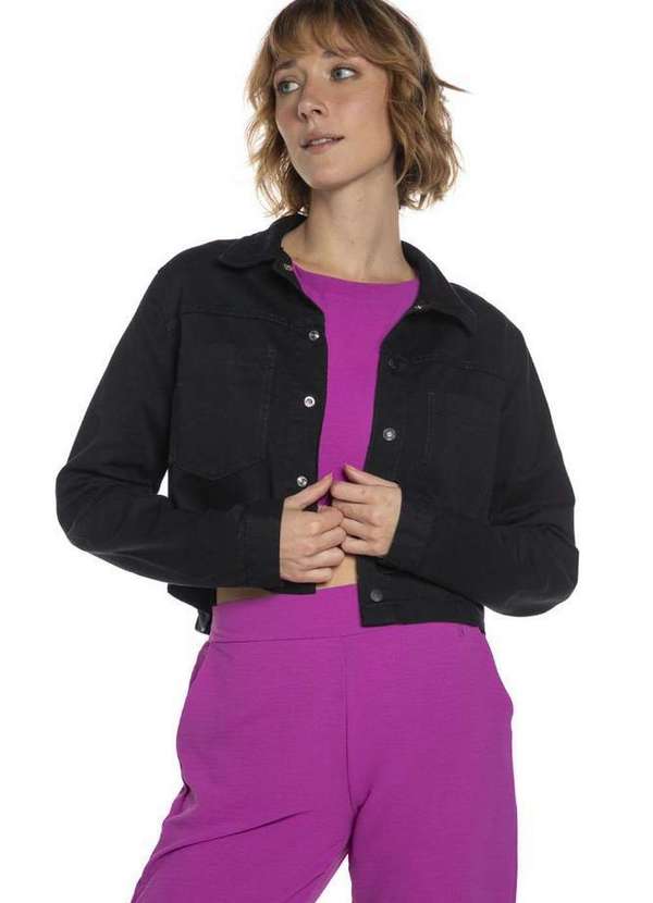 Polo Wear Jaqueta Curta Feminina Sarja Lisa Polo Wear Preto Preto