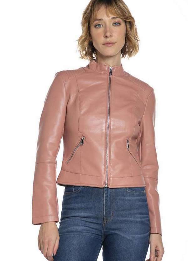 Polo Wear - Jaqueta Feminina Couro Pu Lisa Polo Wear Rosa Claro Rosa Claro