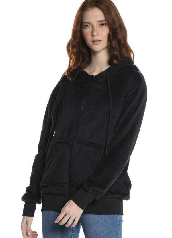 Polo Wear Jaqueta Feminina Malha Lisa com Bolsos Polo Wear Preto Preto