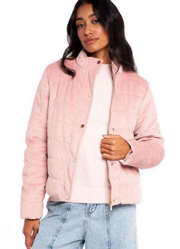 Polo Wear Jaqueta Feminina Nylon Puffer Lisa Polo Wear Rosa Claro Rosa  Claro