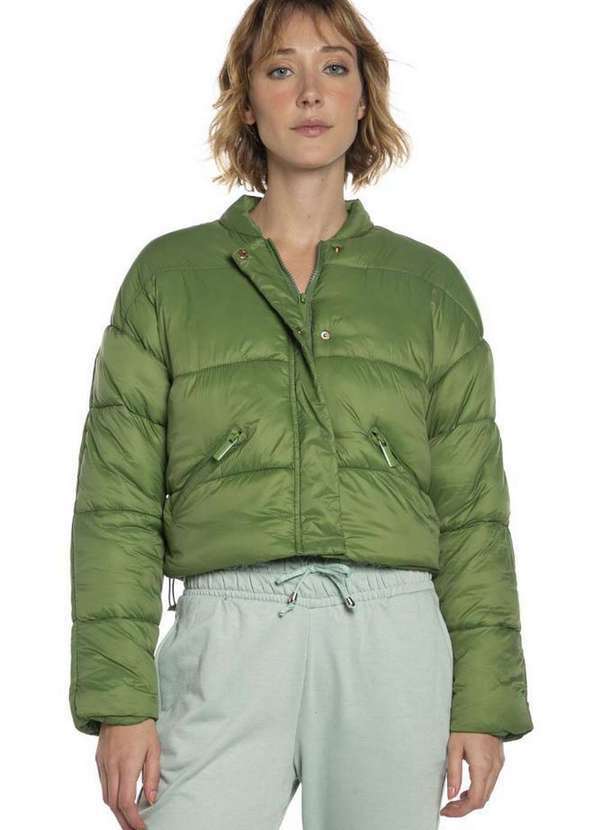 Polo Wear - Jaqueta Feminina Puffer Lisa Bolsos Polo Wear Verde Escuro Verde Escuro
