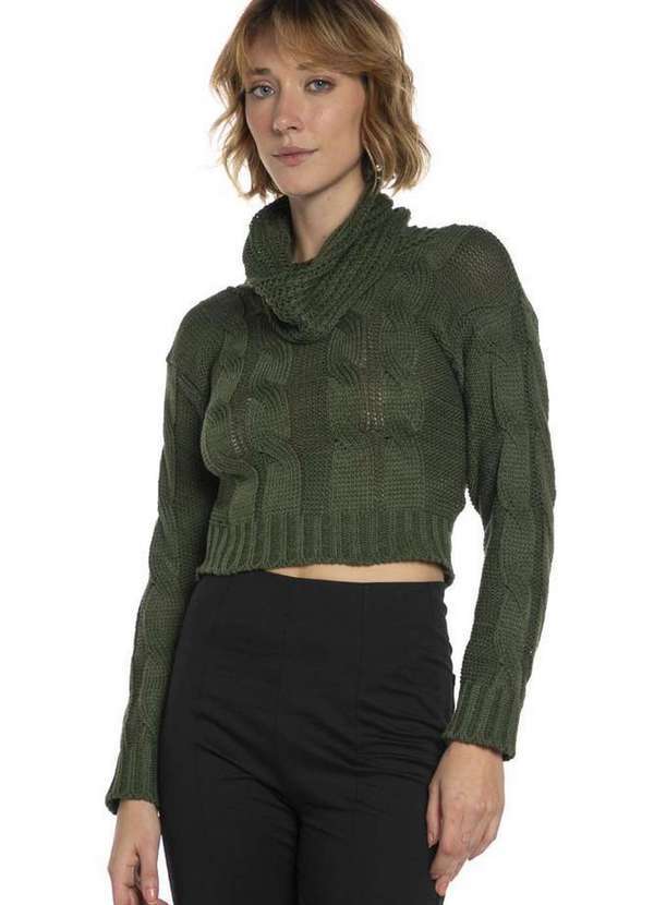 Polo Wear - Suéter Cropped Feminino Tricot Polo Wear Verde Médio Verde Médio