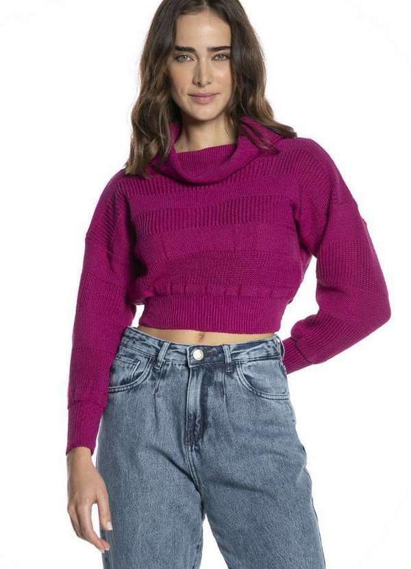 Polo Wear - Suéter Curto Feminino Tricô Gola Alta Polo Wear Rosa Escuro Rosa Escuro