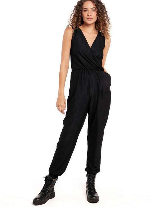Polo Wear - Macacão Longo Feminino Malha Amarração Polo Wear Preto Preto