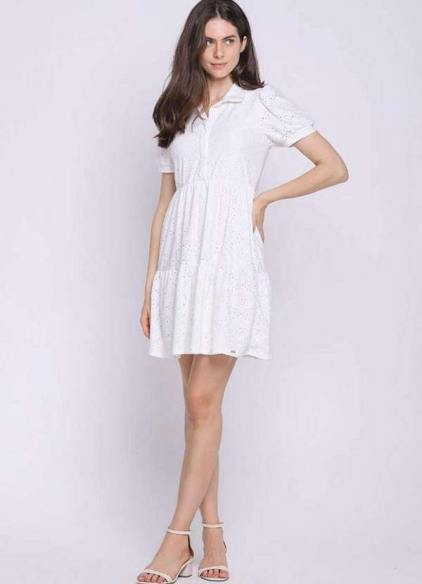 Polo Wear - Vestido Lese Midi Manga Princesa Polo Wear Off White Off White