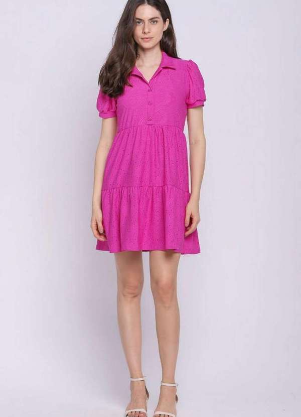 Polo Wear - Vestido Lese Midi Manga Princesa Polo Wear Rosa Escuro Rosa Escuro