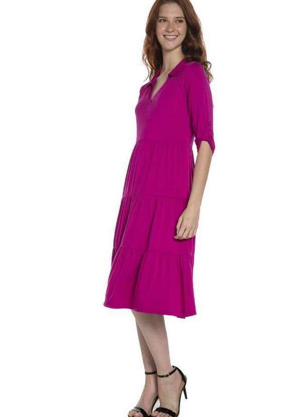 Polo Wear - Vestido Midi Malha Coleção Decote V Polo Wear Rosa Escuro Rosa Escuro