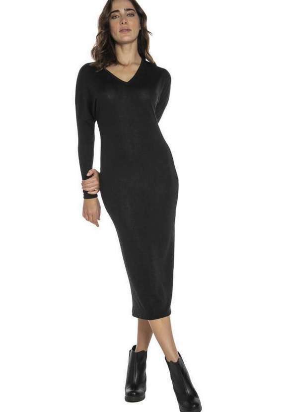 Polo Wear - Vestido Midi Malha Coleção Liso Polo Wear Preto Preto