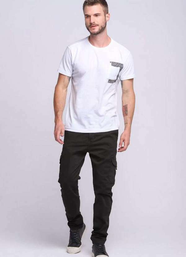 Polo Wear - Calça Masculina Sarja Cargo Botão Pressão Polo Wear Preto Preto