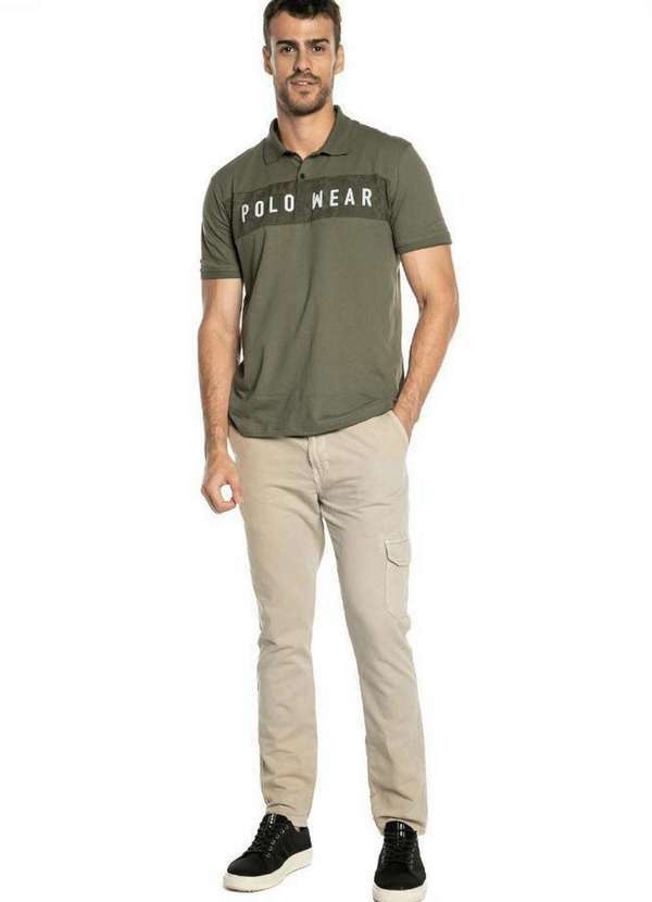 Polo Wear - Calça Masculina Sarja Cargo Polo Wear Bege Escuro Bege Escuro