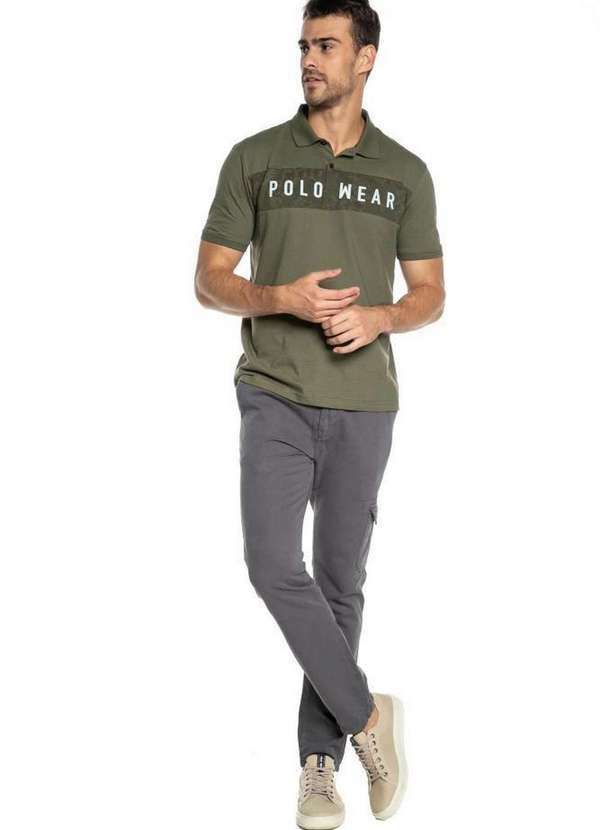 Polo Wear - Calça Masculina Sarja Cargo Polo Wear Cinza Médio Cinza Médio