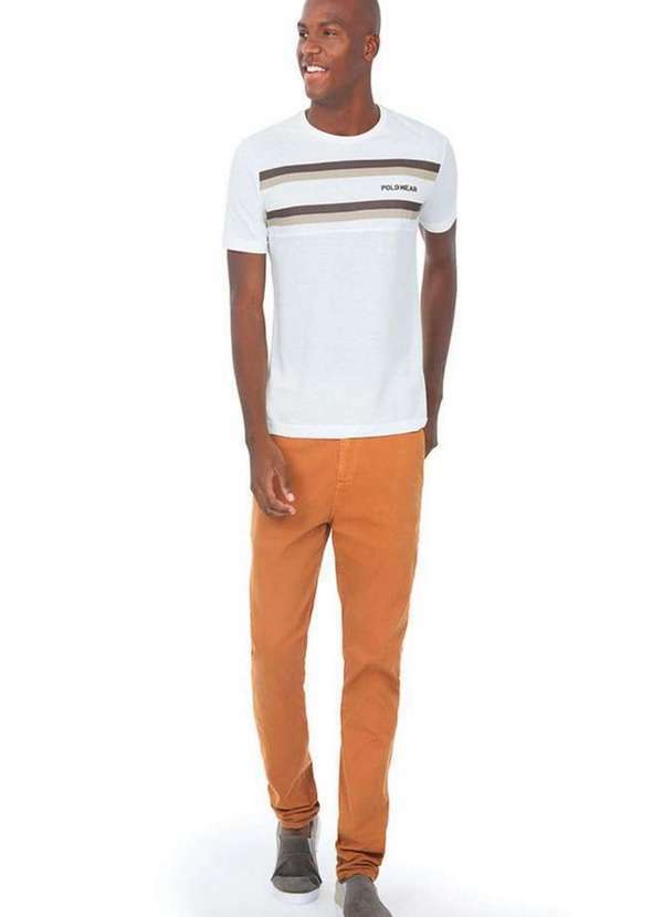 Polo Wear - Calça Masculina Sarja Chino Bolso Reto Polo Wear Marrom Médio Marrom Médio