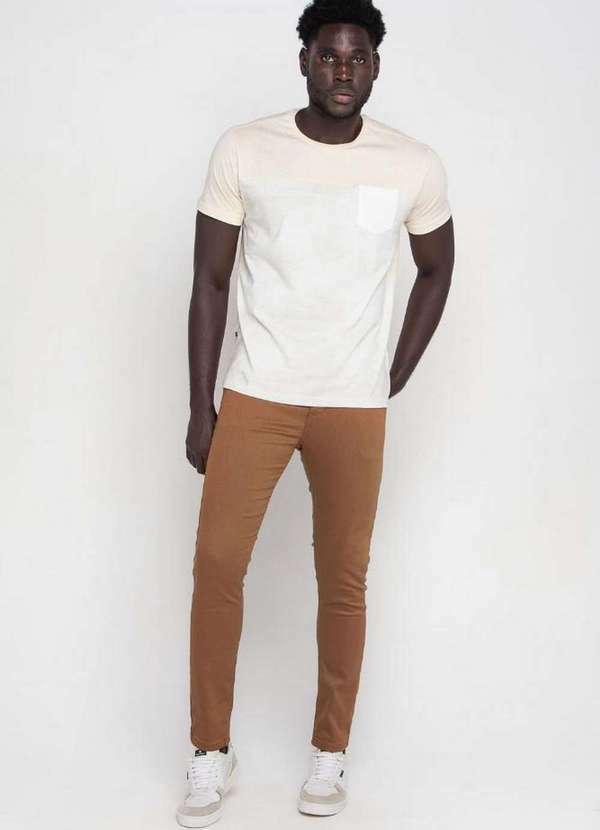 Polo Wear - Calça Masculina Sarja Skinny Aplique Polo Wear Marrom Médio Marrom Médio