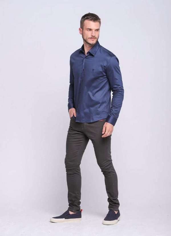 Polo Wear - Calça Masculina Sarja Skinny Básica Polo Wear Cinza Escuro Cinza Escuro