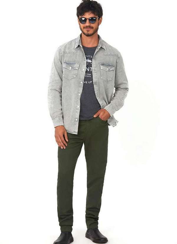Polo Wear - Calça Masculina Sarja Skinny Press Polo Wear Verde Médio Verde Médio