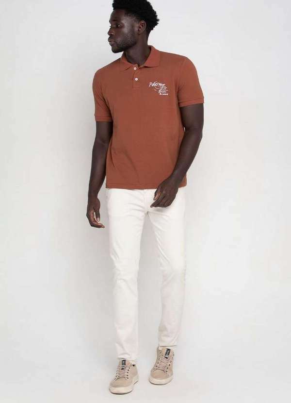 Polo Wear - Calça Masculina Sarja Slim Haiti Bordada Polo Wear Creme Creme