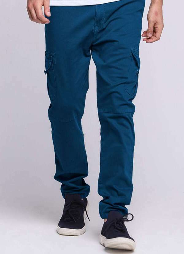 Polo Wear - Calça Sarja Masculina Cargo Botão Pressão Polo Wear Azul Escuro Azul Escuro