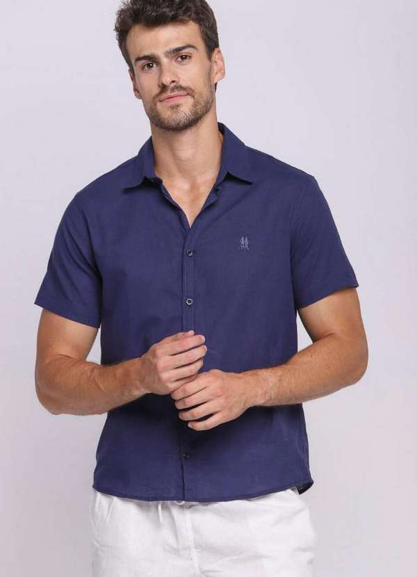 Polo Wear - Camisa Masculina Algodão Básica Lisa Polo Wear Azul Escuro Azul Escuro
