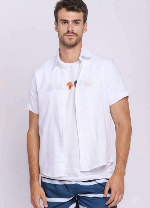 Polo Wear - Camisa Masculina Algodão Básica Lisa Polo Wear Branco Branco