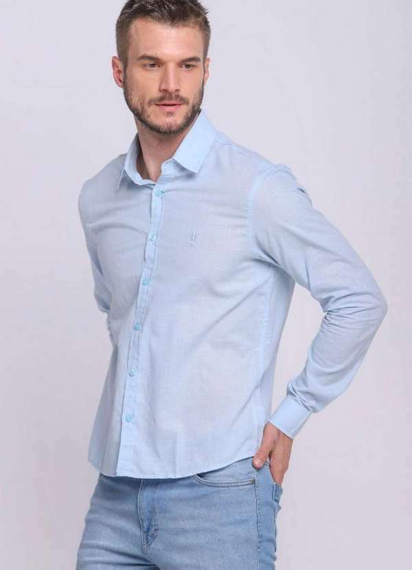 Polo Wear - Camisa Masculina Algodão Básica Verano Polo Wear Azul Claro Azul Claro