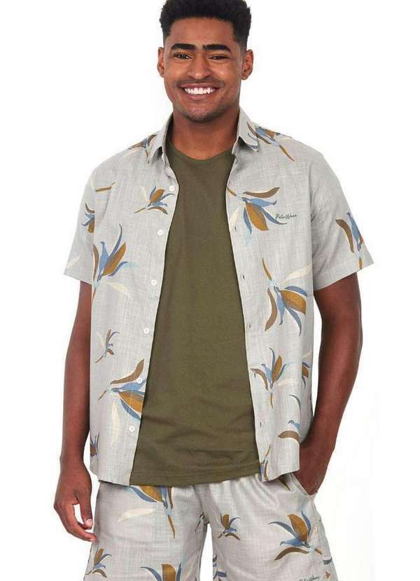 Polo Wear - Camisa Masculina Algodão Verano Floral Polo Wear Cinza Médio Cinza Médio