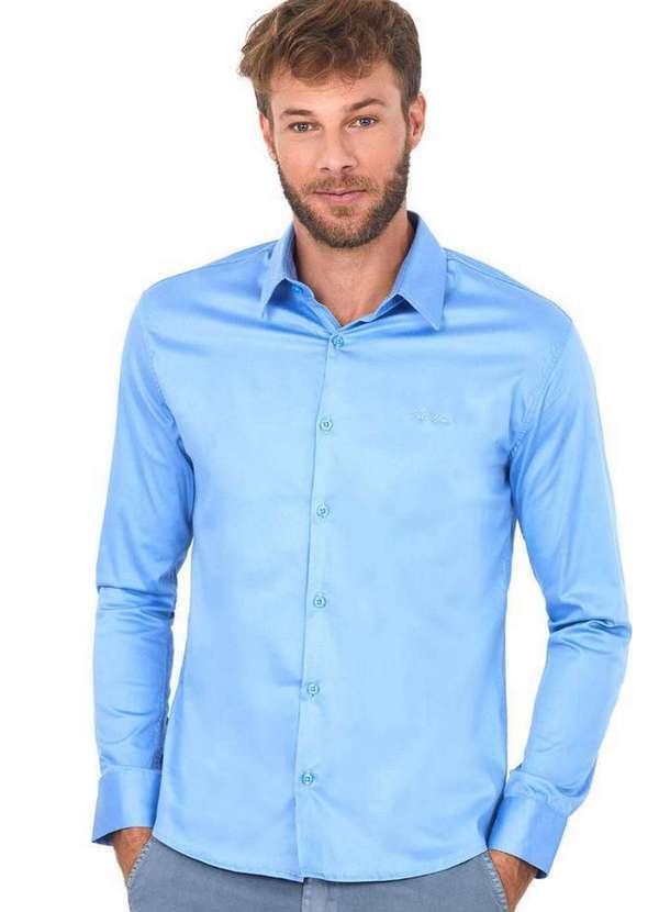 Polo Wear - Camisa Masculina Malha Aflex Social Polo Wear Azul Claro Azul Claro