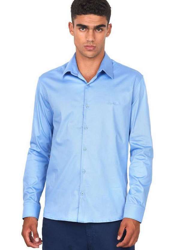 Polo Wear - Camisa Masculina Malha Aflex Social Polo Wear Azul Escuro Azul Escuro