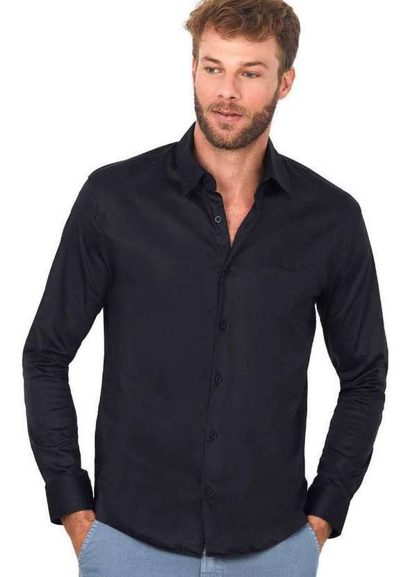 Polo Wear - Camisa Masculina Malha Aflex Social Polo Wear Preto Preto