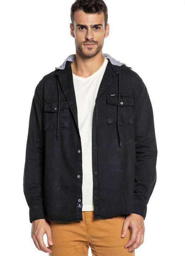 Polo Wear - Camisa Masculina Sarja com Capuz Polo Wear Preto Preto